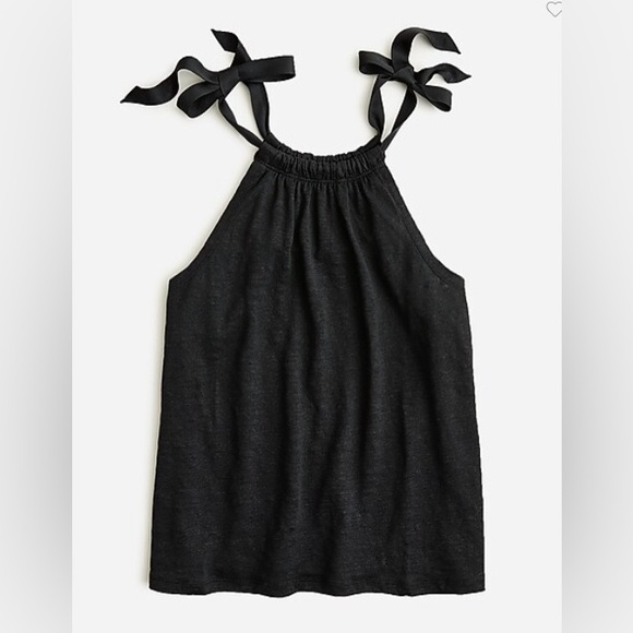 NWT J. CREW Black Bow-Tie Linen Tank Top Size: LARGE - Picture 1 of 11